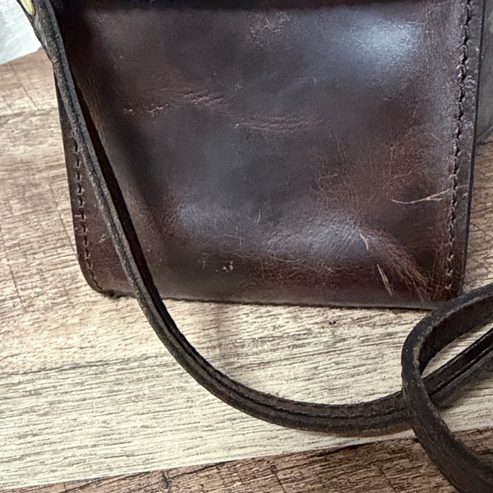 Y2K Patricia Nash Rivella calf hair leopard chocolate Leather slim Crossbody Bag - Picture 16 of 17